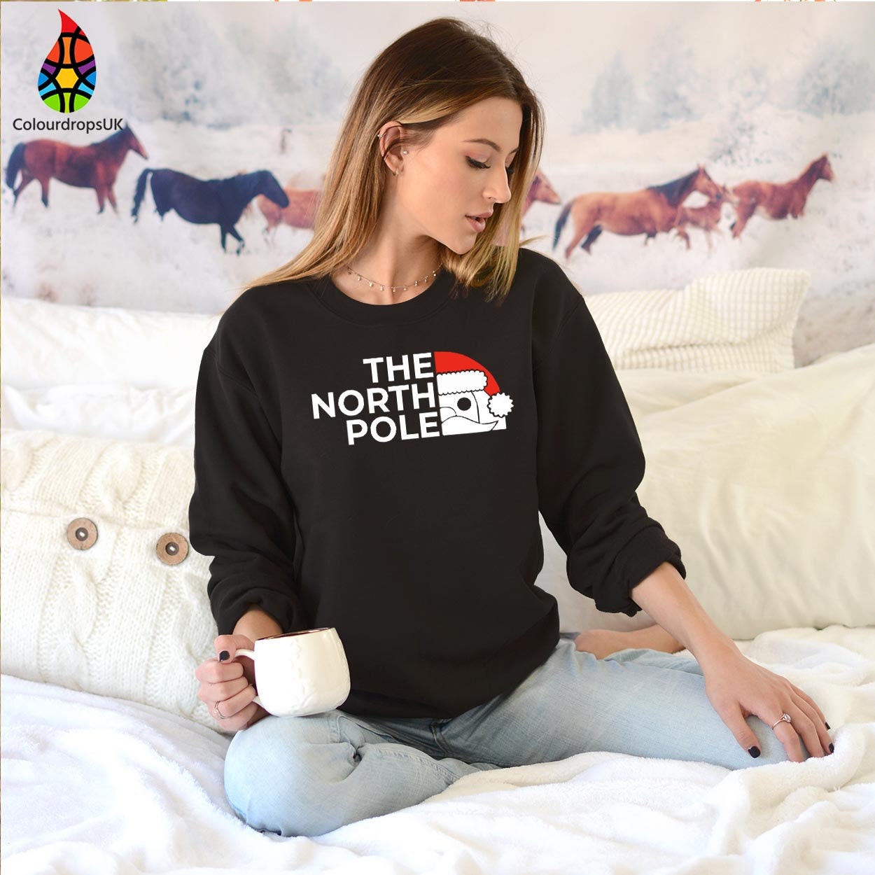 SWEATSHIRT (5226) The North Pole Sweatshirt, Xmas Christmas Crewneck Jumper for her Women, Santa Elf Reindeer  Outfit, Family Holiday Gift