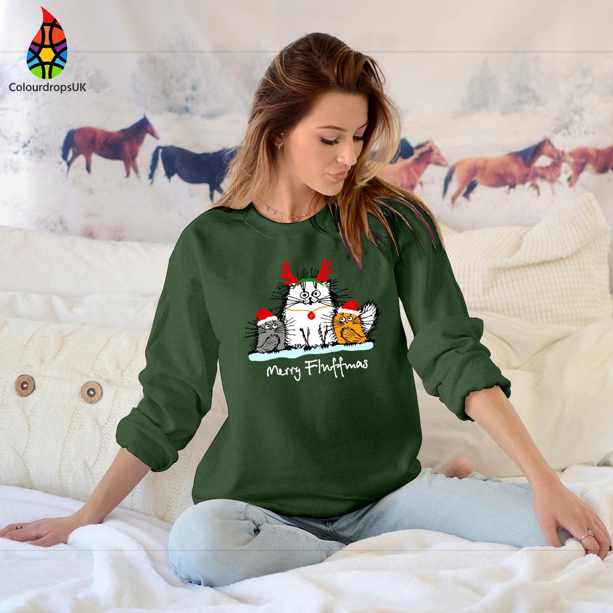 SWEATSHIRT (5179)  MERRY FLUFFMAS Cat Meow Christmas Cat Merry Catmas Tree Jumper Sweatshirts