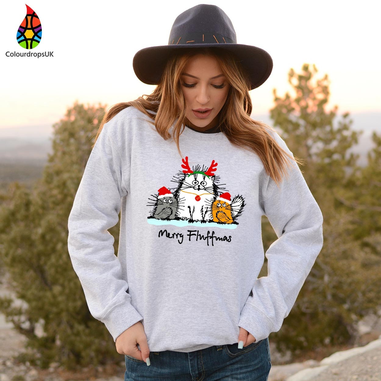 SWEATSHIRT (5179)  MERRY FLUFFMAS Cat Meow Christmas Cat Merry Catmas Tree Jumper Sweatshirts