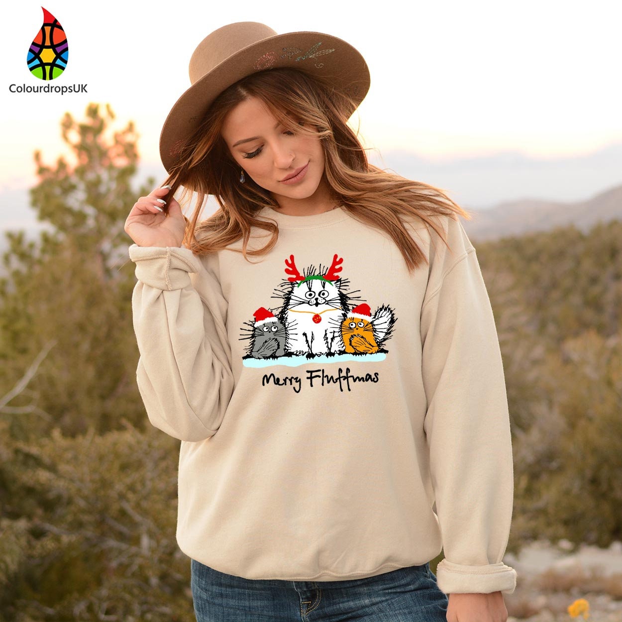 SWEATSHIRT (5179)  MERRY FLUFFMAS Cat Meow Christmas Cat Merry Catmas Tree Jumper Sweatshirts