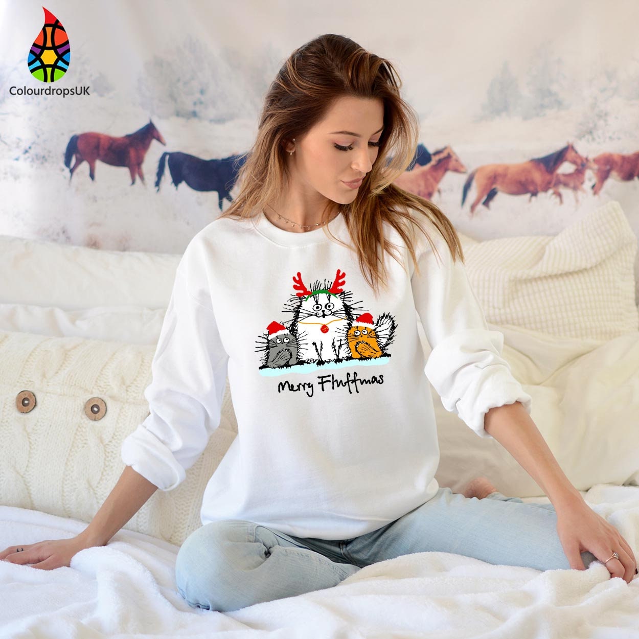 SWEATSHIRT (5179)  MERRY FLUFFMAS Cat Meow Christmas Cat Merry Catmas Tree Jumper Sweatshirts