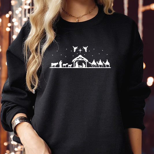 SWEATSHIRT (5204) 3 CAMEL Nativity Scene Jesus Merry Christmas Xmas Christian Quotes Scripture, Bible Verses God Religious Nativity Jumper