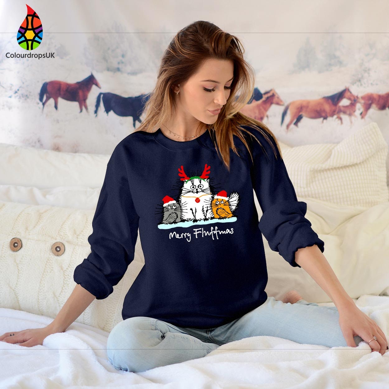 SWEATSHIRT (5179)  MERRY FLUFFMAS Cat Meow Christmas Cat Merry Catmas Tree Jumper Sweatshirts