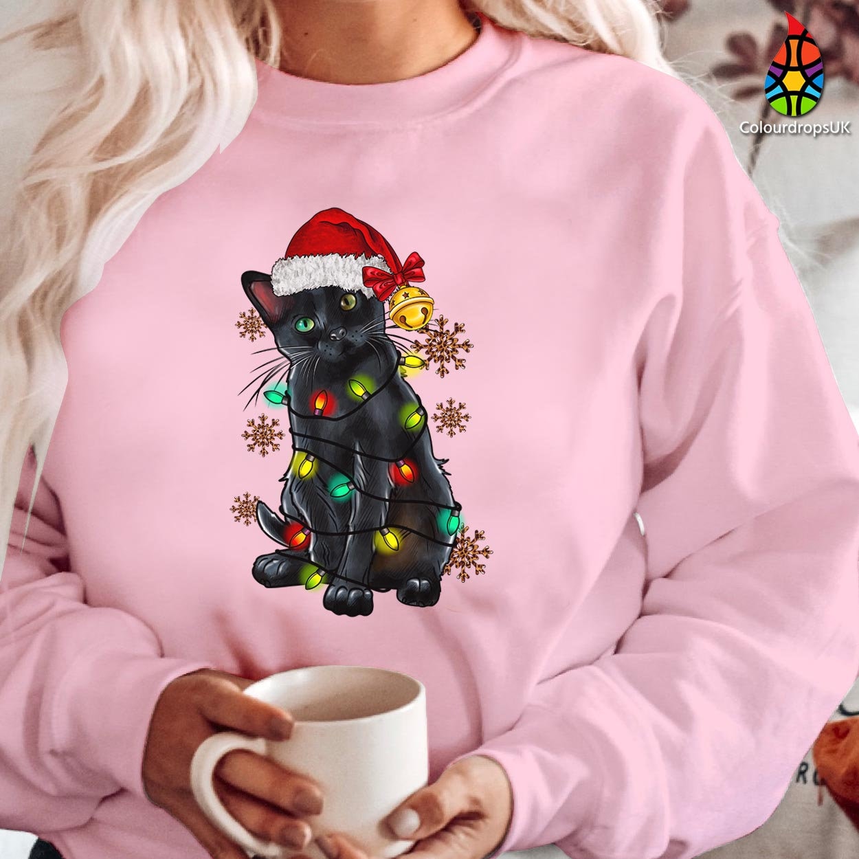 SWEATSHIRT (5251) BLACK CAT Santa Cat Merry Christmas Catmas Meow Elf Outfit Santa Costume Xmas Family Holiday Gift Christmas Jumper