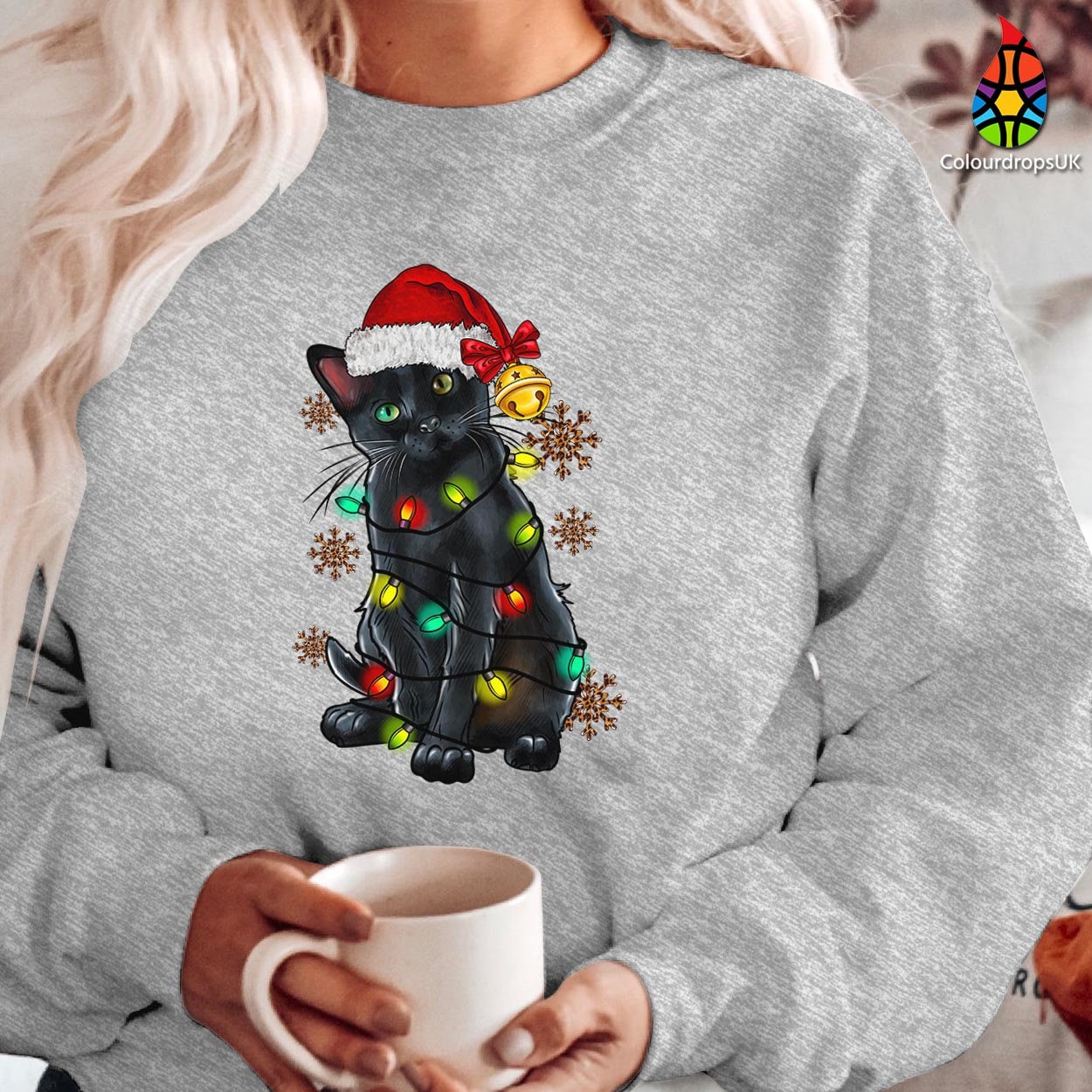 SWEATSHIRT (5251) BLACK CAT Santa Cat Merry Christmas Catmas Meow Elf Outfit Santa Costume Xmas Family Holiday Gift Christmas Jumper