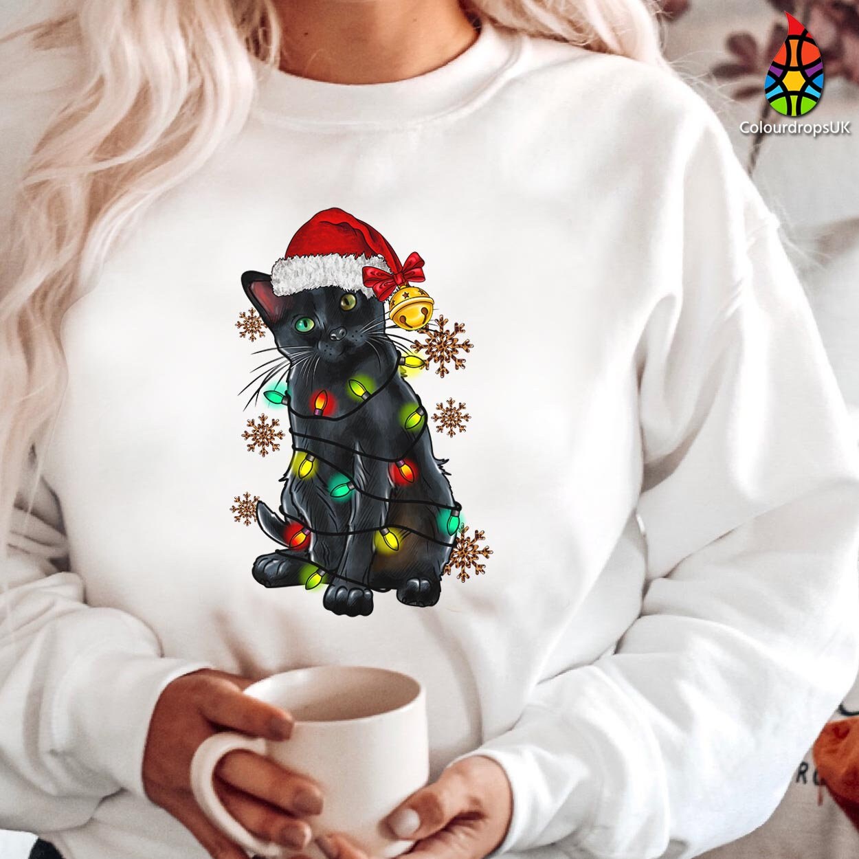 SWEATSHIRT (5251) BLACK CAT Santa Cat Merry Christmas Catmas Meow Elf Outfit Santa Costume Xmas Family Holiday Gift Christmas Jumper