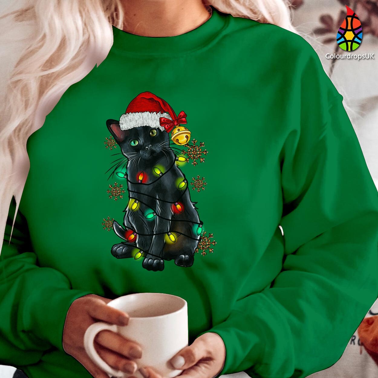 SWEATSHIRT (5251) BLACK CAT Santa Cat Merry Christmas Catmas Meow Elf Outfit Santa Costume Xmas Family Holiday Gift Christmas Jumper