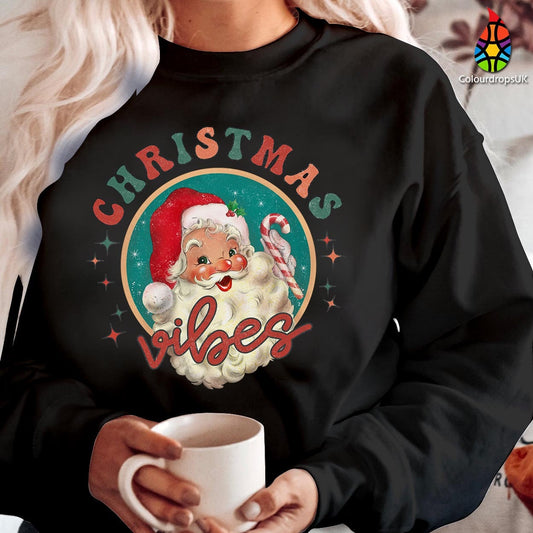 SWEATSHIRT (5001) CHRISTMAS VIBES Fellin Joly Retro Santa Cute Elf Costume Xmas Family Holiday Gift Santa Clause Christmas Jumpers