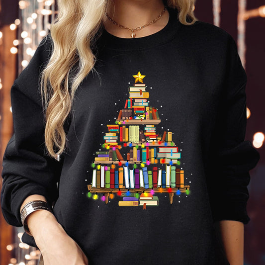 SWEATSHIRT (5323) BOOK CHRISTMAS Tree Merry Bookmas Books Christmas Tree Librarian Christmas Book Lovers Bookworm Bookish Teacher Christmas