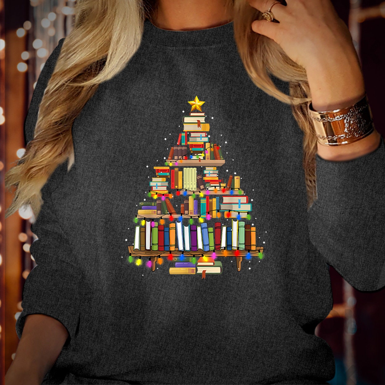 SWEATSHIRT (5323) BOOK CHRISTMAS Tree Merry Bookmas Books Christmas Tree Librarian Christmas Book Lovers Bookworm Bookish Teacher Christmas