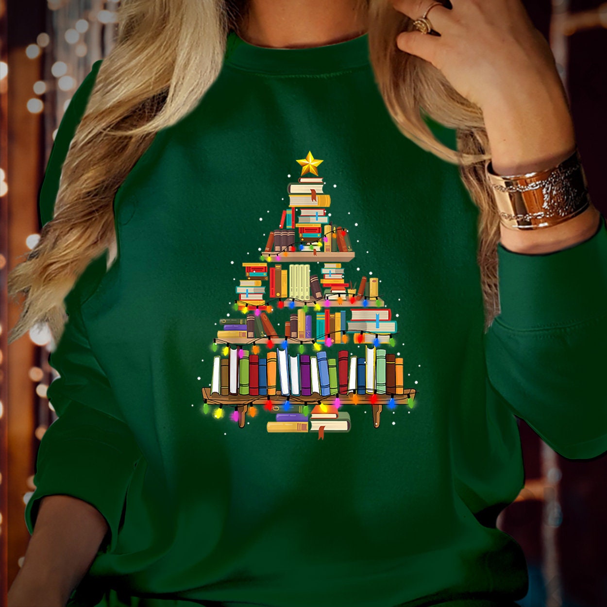 SWEATSHIRT (5323) BOOK CHRISTMAS Tree Merry Bookmas Books Christmas Tree Librarian Christmas Book Lovers Bookworm Bookish Teacher Christmas