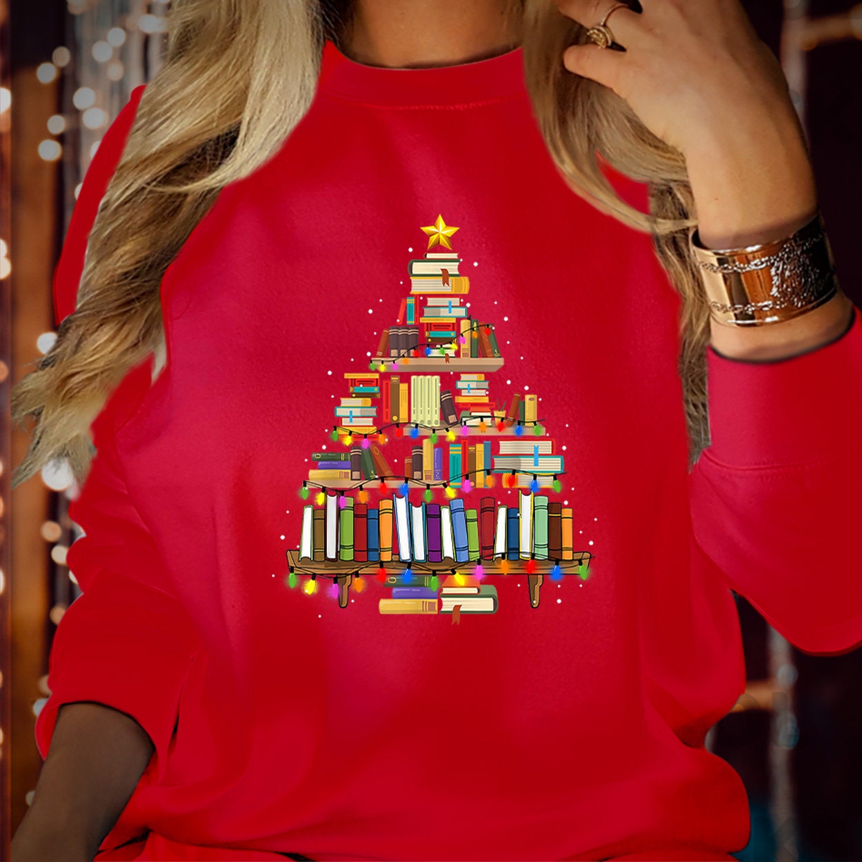 SWEATSHIRT (5323) BOOK CHRISTMAS Tree Merry Bookmas Books Christmas Tree Librarian Christmas Book Lovers Bookworm Bookish Teacher Christmas