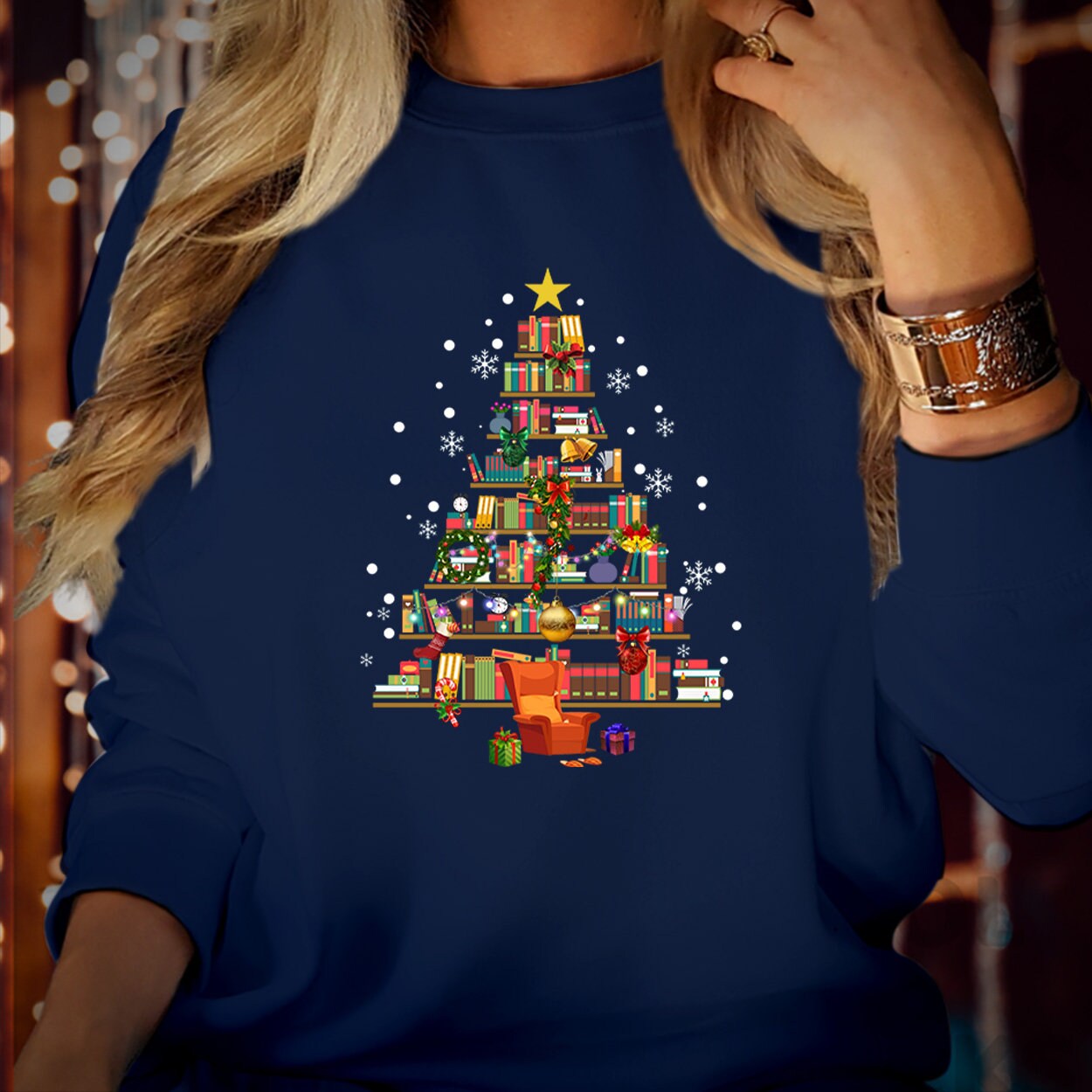 SWEATSHIRT (5324) BOOK CHRISTMAS Tree Merry Bookmas Books Christmas Tree Librarian Christmas Book Lovers Bookworm Bookish Teacher Christmas