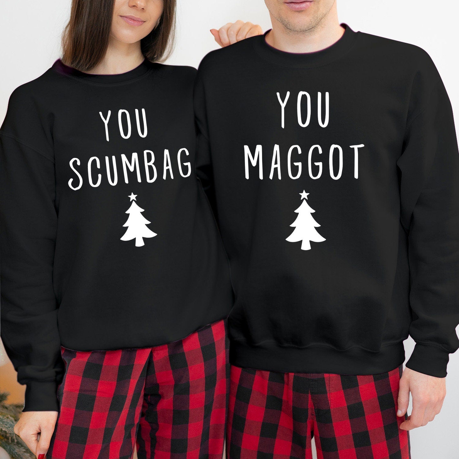 SWEATSHIRT (V1-5243-44) You MAGGOT SCUMBAG Couple Matching Funny Christmas Xmas Crewneck Jumper Women's Holiday Gift for Her Him