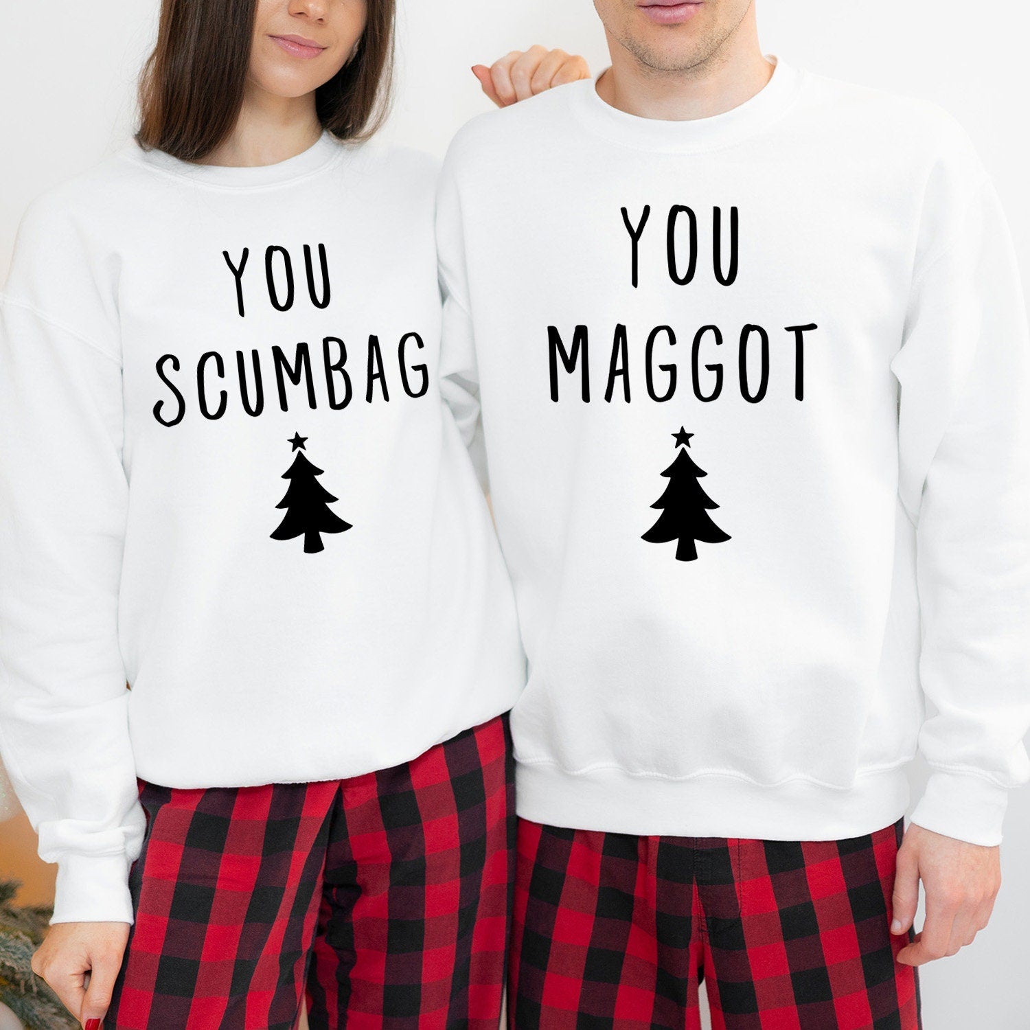 SWEATSHIRT (V1-5243-44) You MAGGOT SCUMBAG Couple Matching Funny Christmas Xmas Crewneck Jumper Women's Holiday Gift for Her Him