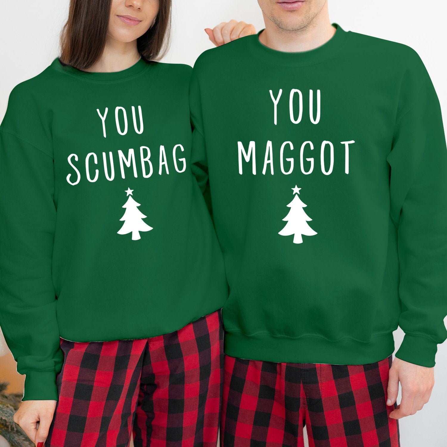 SWEATSHIRT (V1-5243-44) You MAGGOT SCUMBAG Couple Matching Funny Christmas Xmas Crewneck Jumper Women's Holiday Gift for Her Him