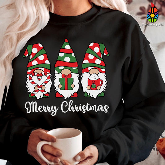 SWEATSHIRT (5219) 3 GNOMES Merry Christmas Xmas Sweatshirt Christmas jumper funny Lapland gift for  Mens Womens Christmas