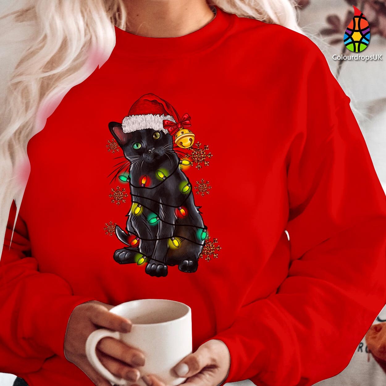 SWEATSHIRT (5251) BLACK CAT Santa Cat Merry Christmas Catmas Meow Elf Outfit Santa Costume Xmas Family Holiday Gift Christmas Jumper