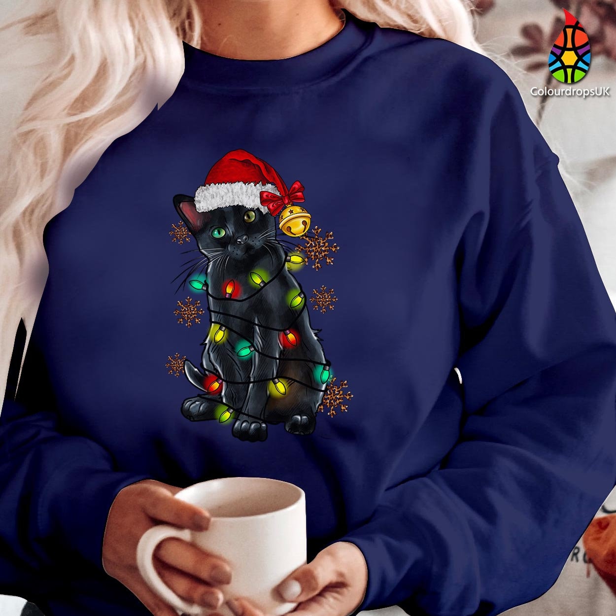 SWEATSHIRT (5251) BLACK CAT Santa Cat Merry Christmas Catmas Meow Elf Outfit Santa Costume Xmas Family Holiday Gift Christmas Jumper