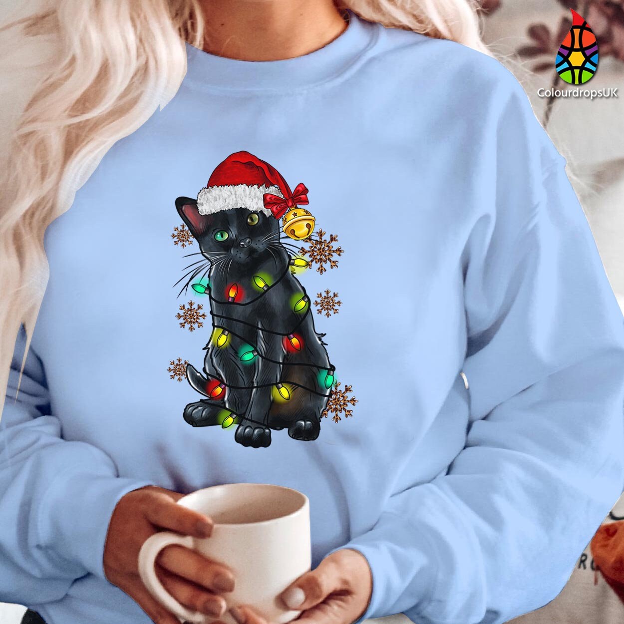 SWEATSHIRT (5251) BLACK CAT Santa Cat Merry Christmas Catmas Meow Elf Outfit Santa Costume Xmas Family Holiday Gift Christmas Jumper