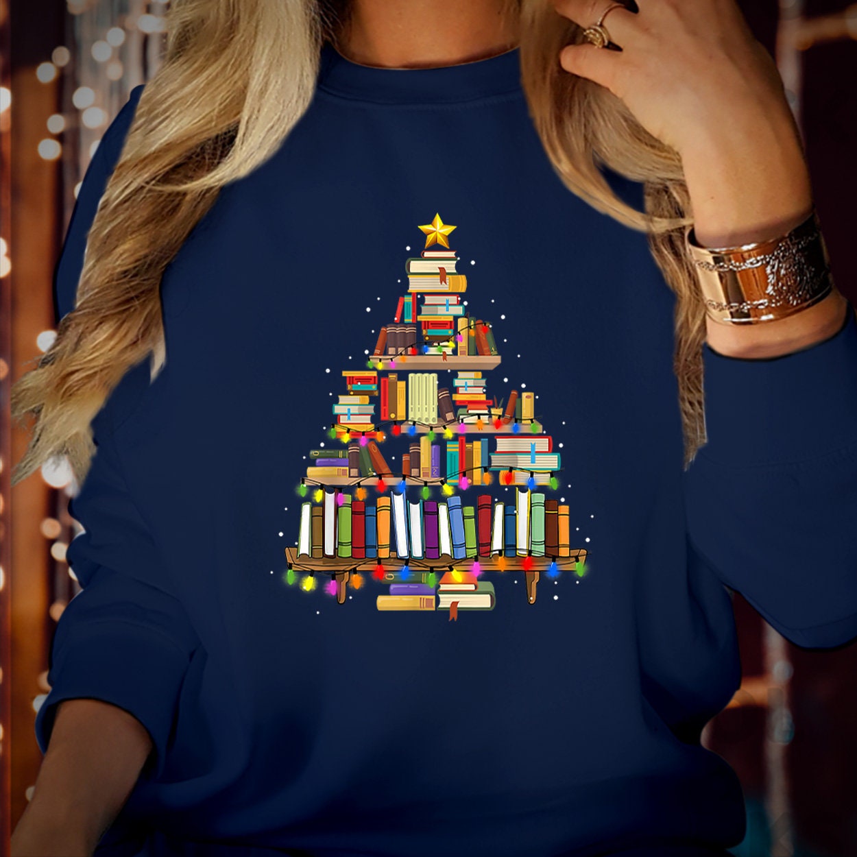 SWEATSHIRT (5323) BOOK CHRISTMAS Tree Merry Bookmas Books Christmas Tree Librarian Christmas Book Lovers Bookworm Bookish Teacher Christmas