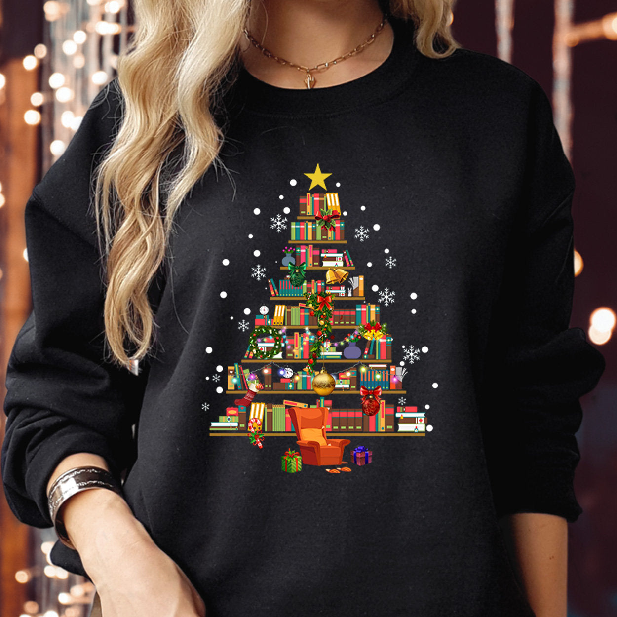 SWEATSHIRT (5324) BOOK CHRISTMAS Tree Merry Bookmas Books Christmas Tree Librarian Christmas Book Lovers Bookworm Bookish Teacher Christmas