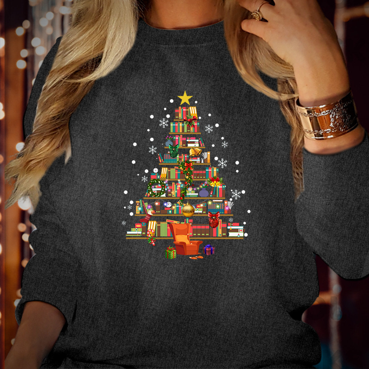 SWEATSHIRT (5324) BOOK CHRISTMAS Tree Merry Bookmas Books Christmas Tree Librarian Christmas Book Lovers Bookworm Bookish Teacher Christmas