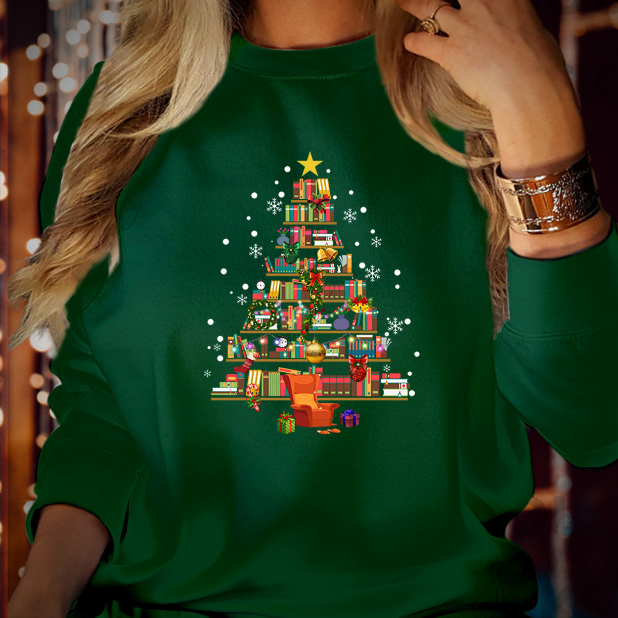 SWEATSHIRT (5324) BOOK CHRISTMAS Tree Merry Bookmas Books Christmas Tree Librarian Christmas Book Lovers Bookworm Bookish Teacher Christmas