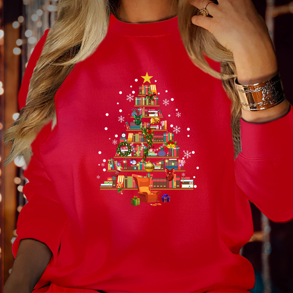 SWEATSHIRT (5324) BOOK CHRISTMAS Tree Merry Bookmas Books Christmas Tree Librarian Christmas Book Lovers Bookworm Bookish Teacher Christmas