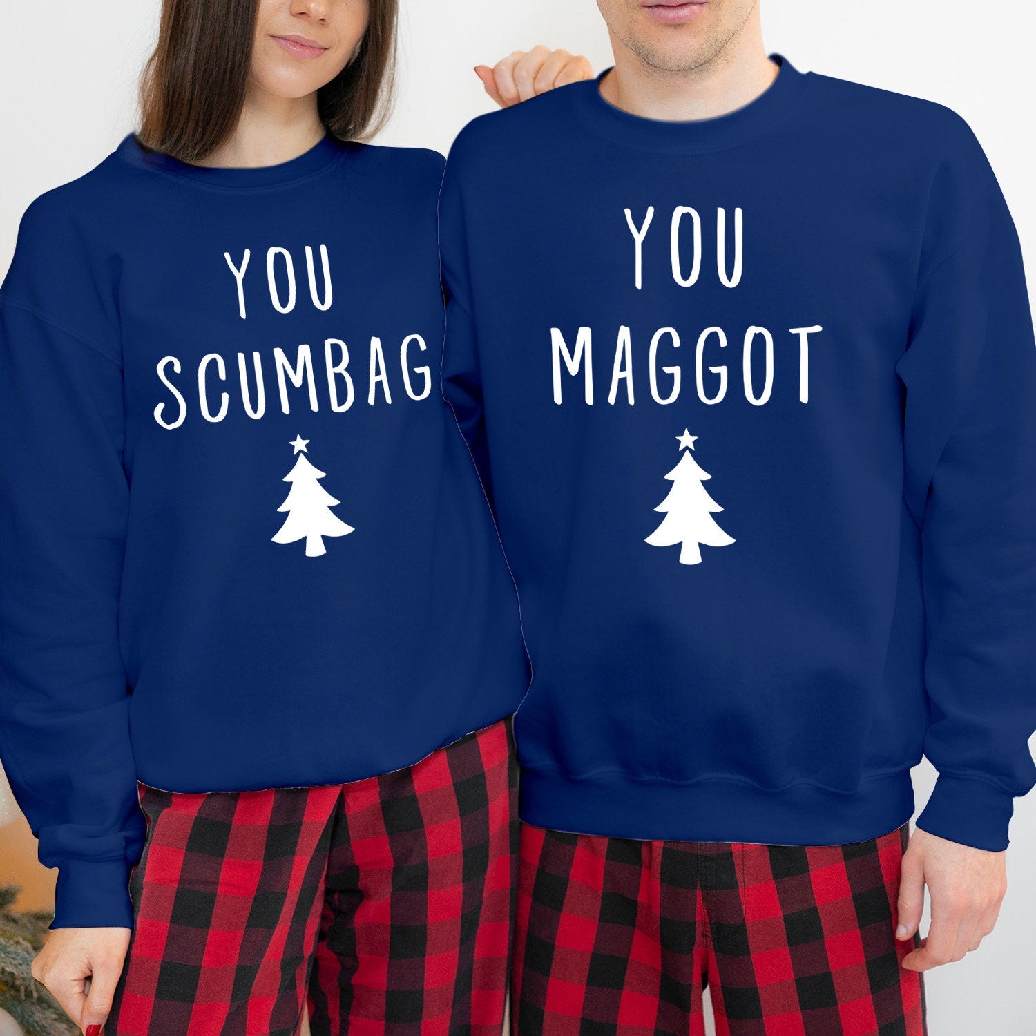 SWEATSHIRT (V1-5243-44) You MAGGOT SCUMBAG Couple Matching Funny Christmas Xmas Crewneck Jumper Women's Holiday Gift for Her Him