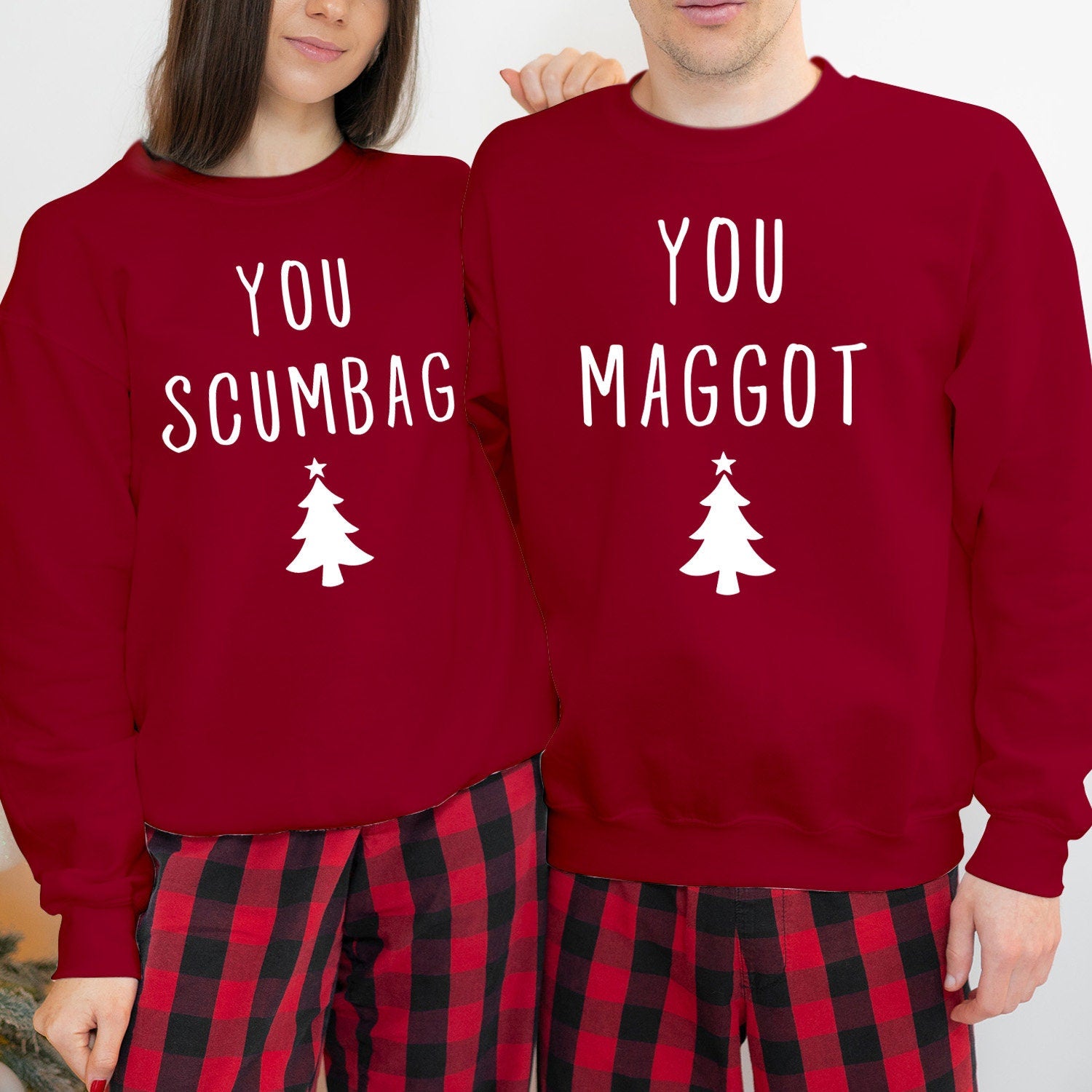 SWEATSHIRT (V1-5243-44) You MAGGOT SCUMBAG Couple Matching Funny Christmas Xmas Crewneck Jumper Women's Holiday Gift for Her Him