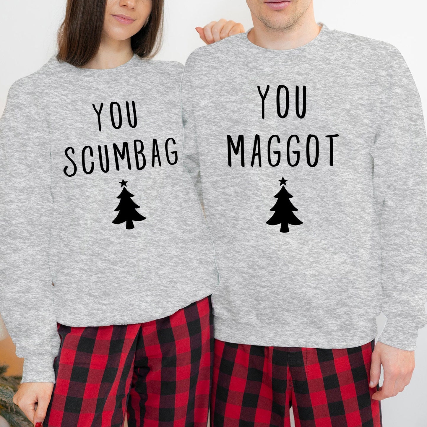 SWEATSHIRT (V1-5243-44) You MAGGOT SCUMBAG Couple Matching Funny Christmas Xmas Crewneck Jumper Women's Holiday Gift for Her Him