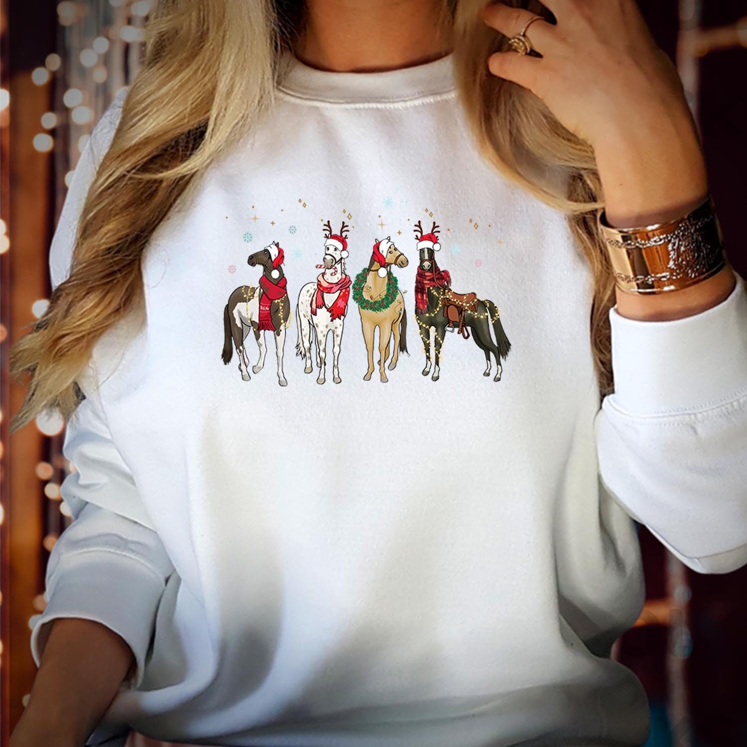 SWEATSHIRT (5308) Merry Christmas Horse Light Christmas Crew Squad Santa Claus Christmas Jumper Santa Costume Elf Party Outfit