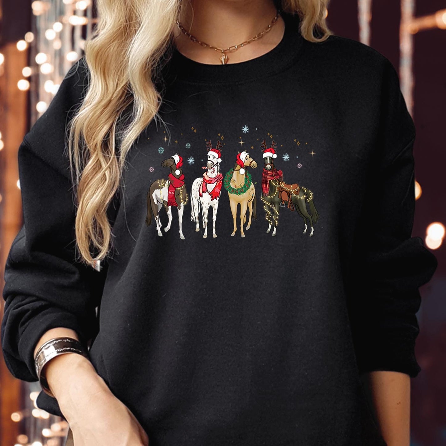 SWEATSHIRT (5308) Merry Christmas Horse Light Christmas Crew Squad Santa Claus Christmas Jumper Santa Costume Elf Party Outfit