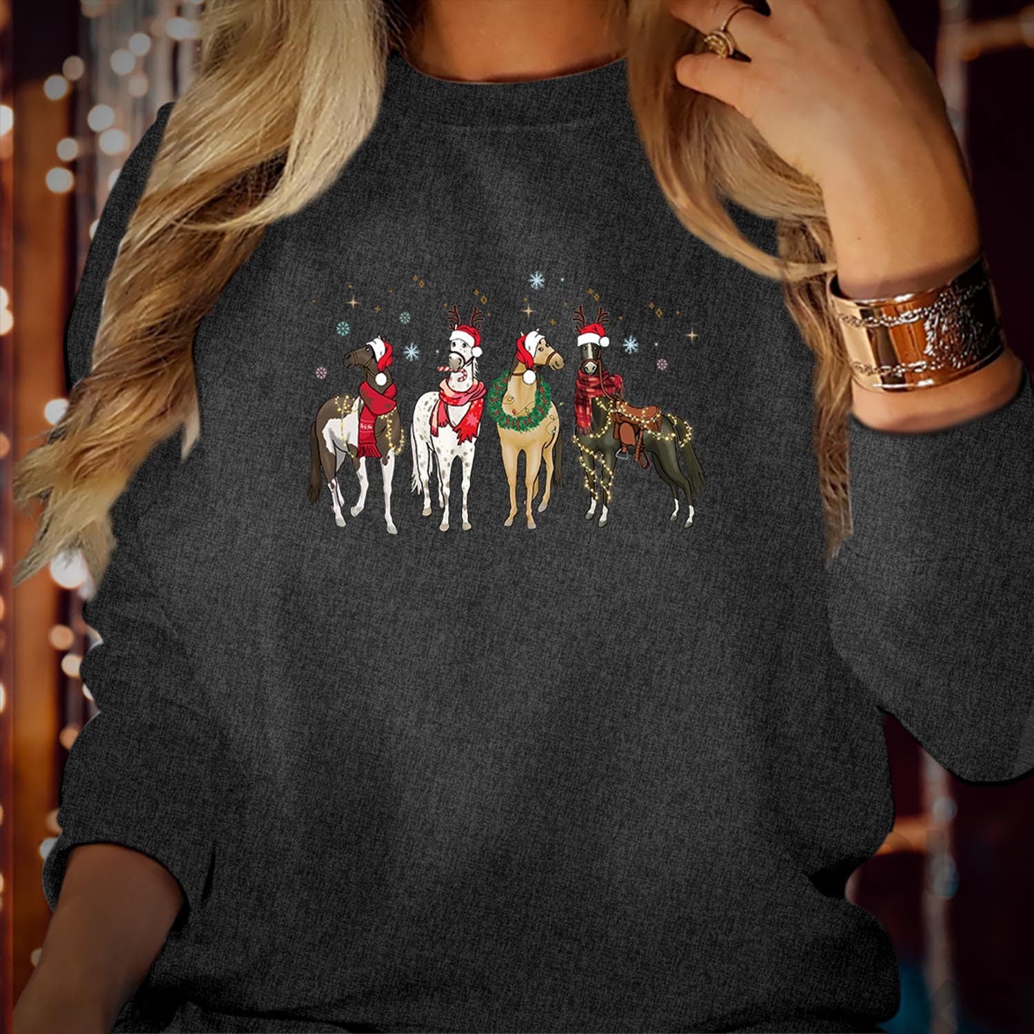 SWEATSHIRT (5308) Merry Christmas Horse Light Christmas Crew Squad Santa Claus Christmas Jumper Santa Costume Elf Party Outfit