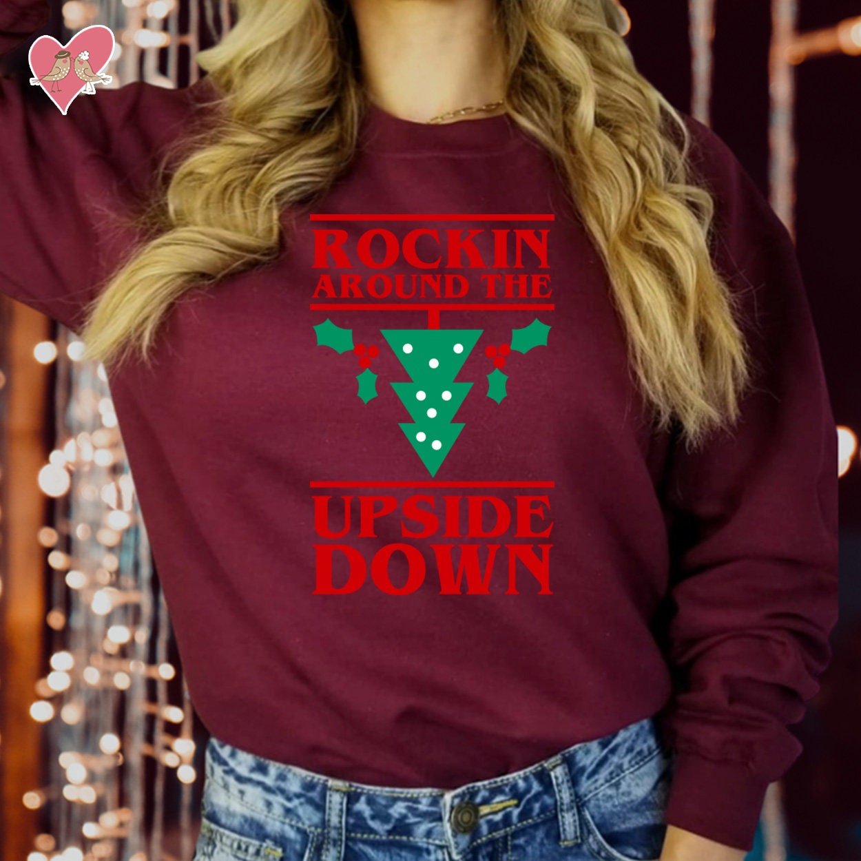 SWEATSHIRT (5009) UPSIDE DOWN Rocking around Christmas Things Merry Christmas Upside Down Friends Sweatshirts Jumper