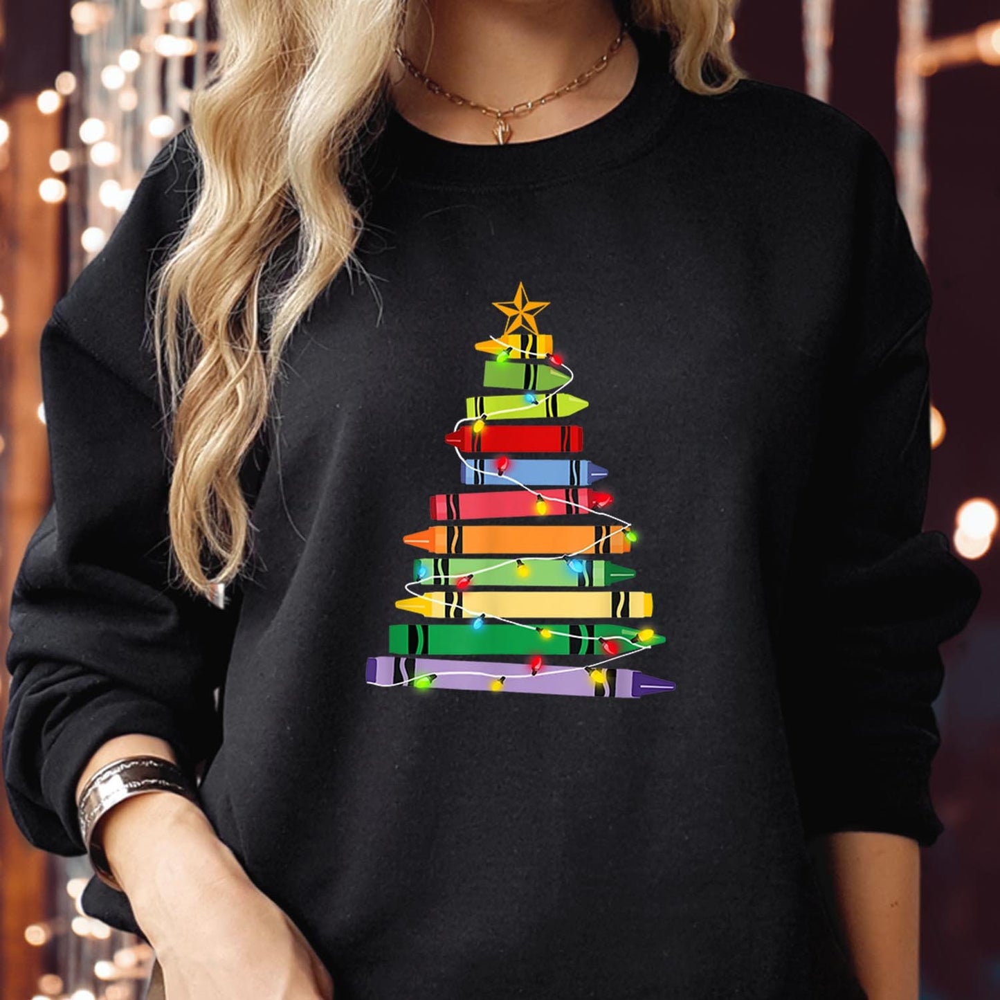 SWEATSHIRT (5171) Christmas Crayon Tree Teacher Christmas Gift Women Christmas Jumper