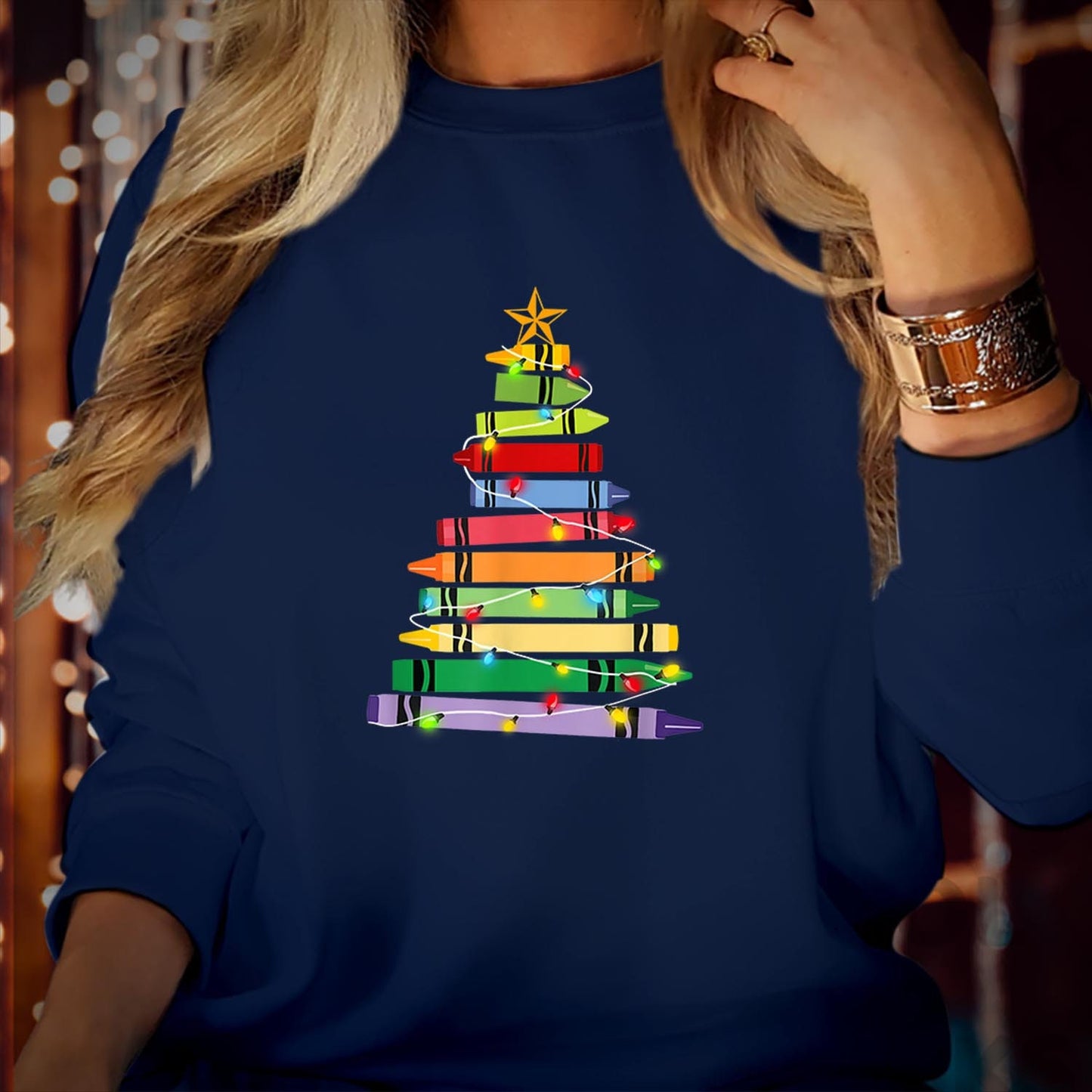 SWEATSHIRT (5171) Christmas Crayon Tree Teacher Christmas Gift Women Christmas Jumper