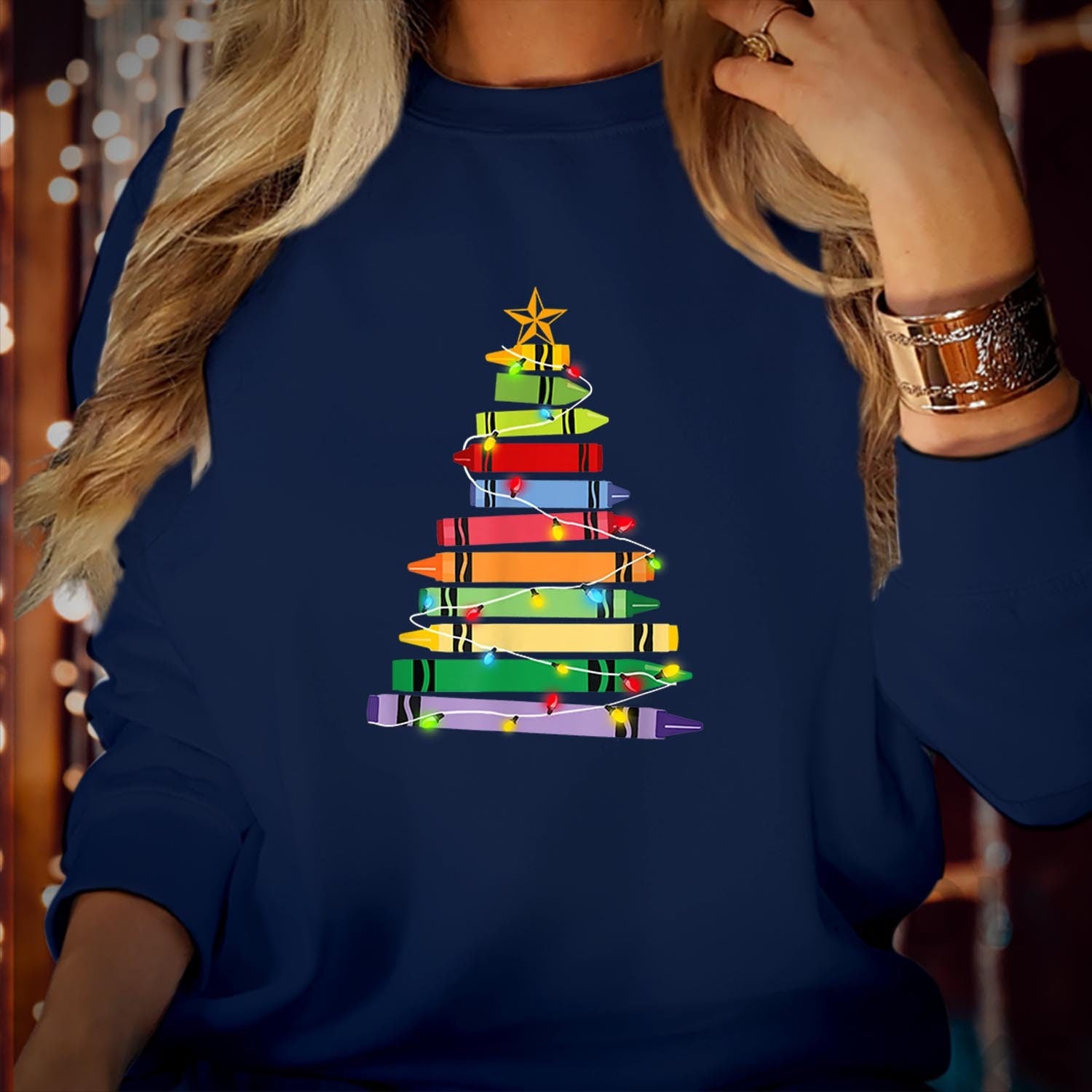 SWEATSHIRT (5171) Christmas Crayon Tree Teacher Christmas Gift Women Christmas Jumper