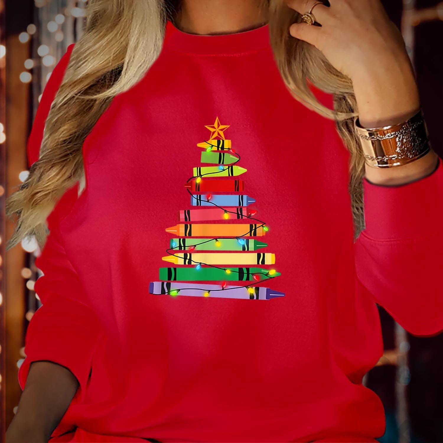 SWEATSHIRT (5171) Christmas Crayon Tree Teacher Christmas Gift Women Christmas Jumper