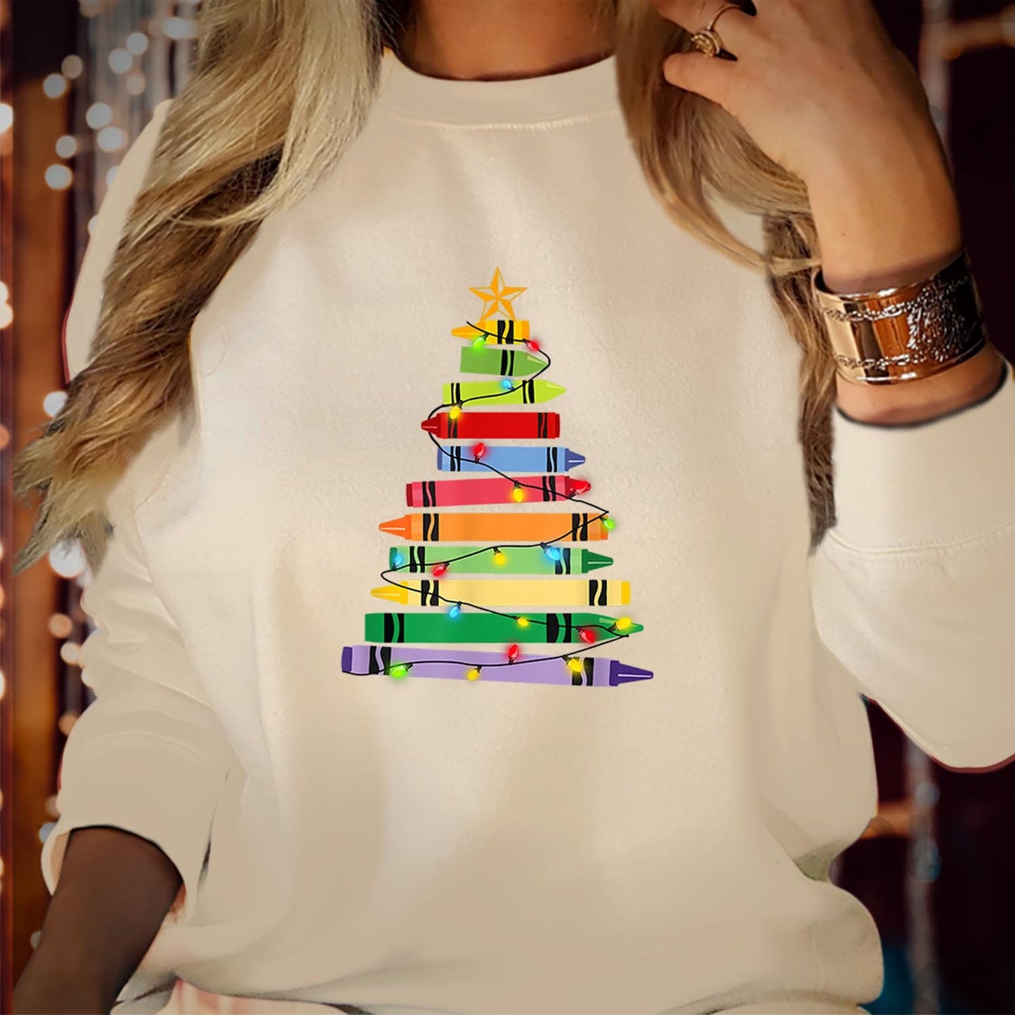 SWEATSHIRT (5171) Christmas Crayon Tree Teacher Christmas Gift Women Christmas Jumper