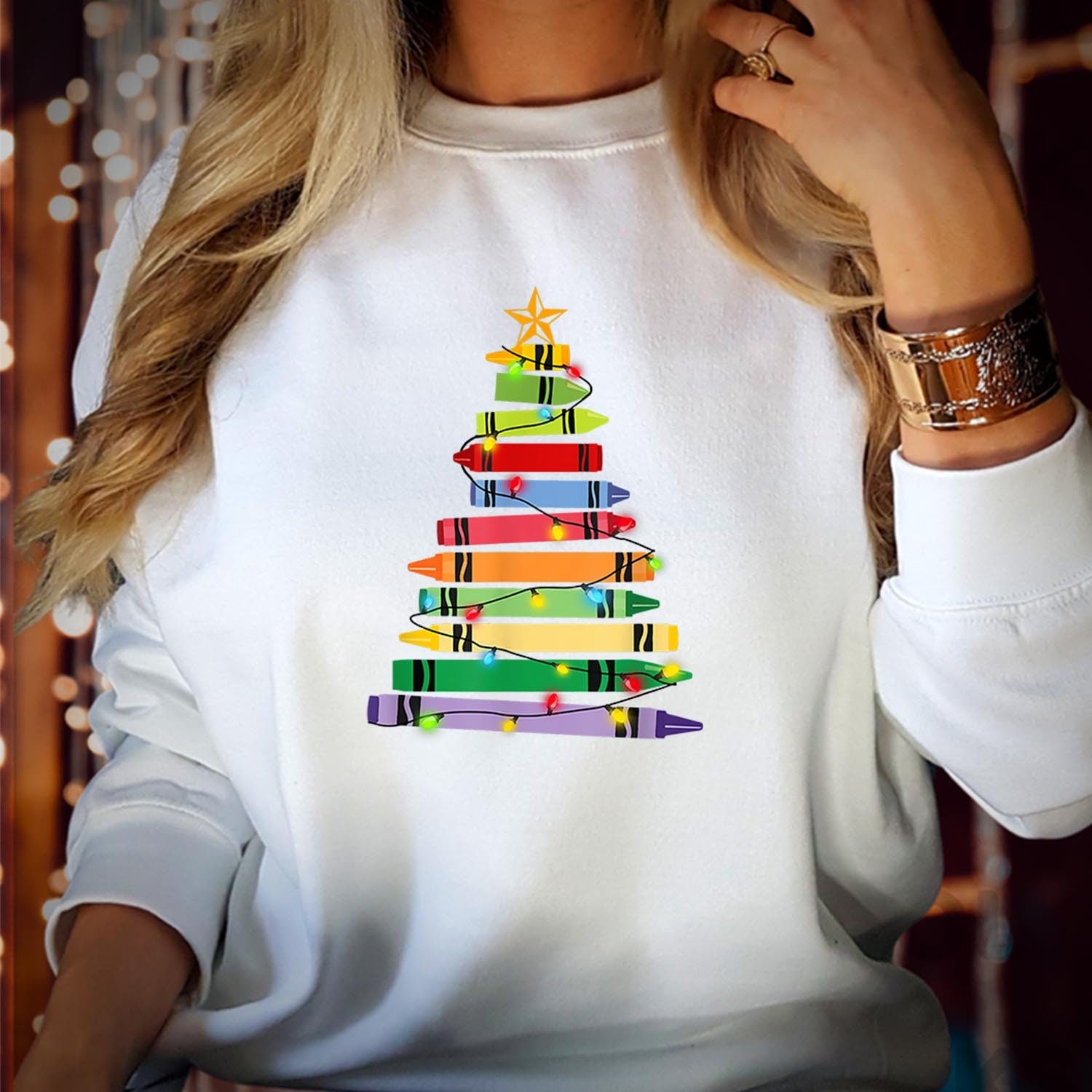 SWEATSHIRT (5171) Christmas Crayon Tree Teacher Christmas Gift Women Christmas Jumper