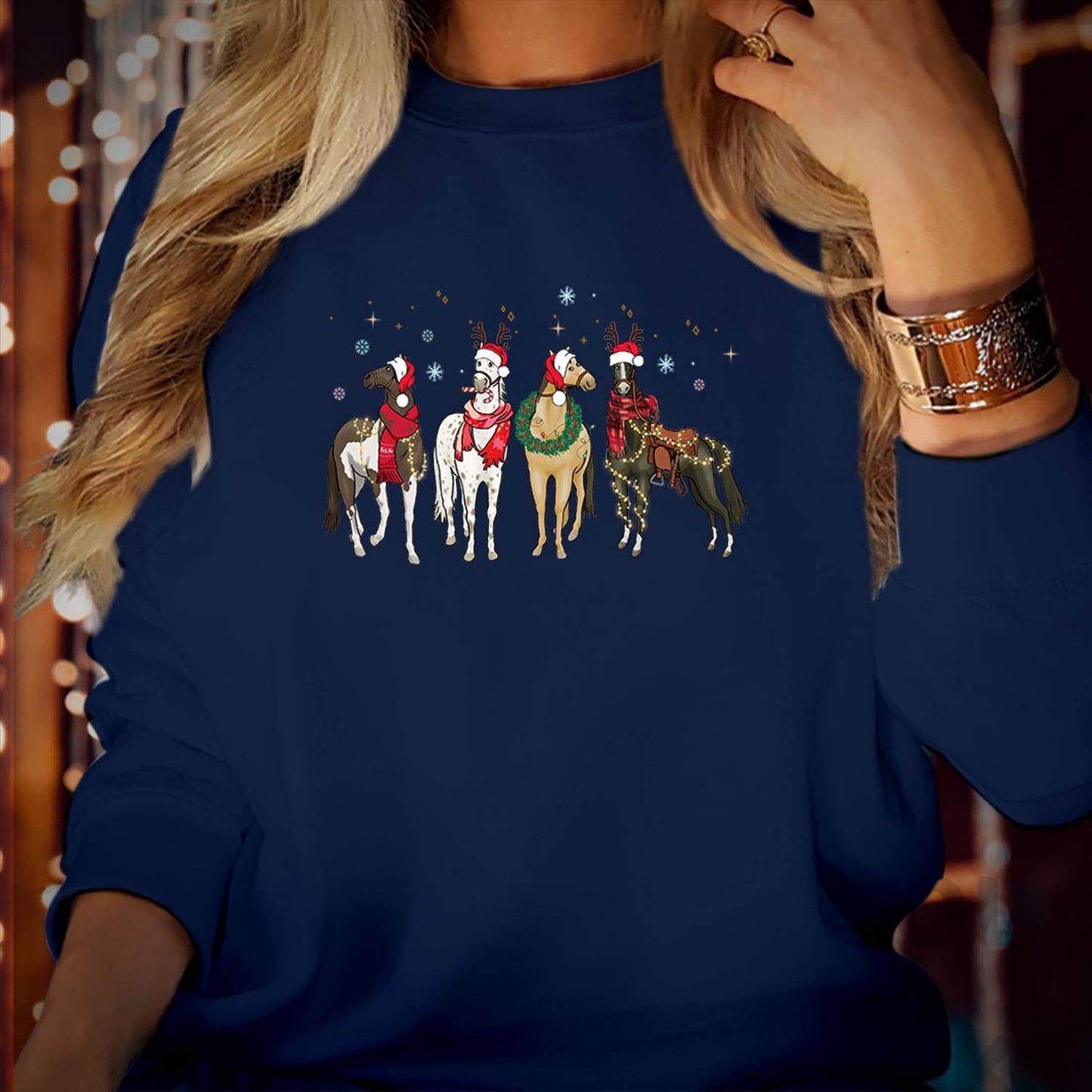 SWEATSHIRT (5308) Merry Christmas Horse Light Christmas Crew Squad Santa Claus Christmas Jumper Santa Costume Elf Party Outfit