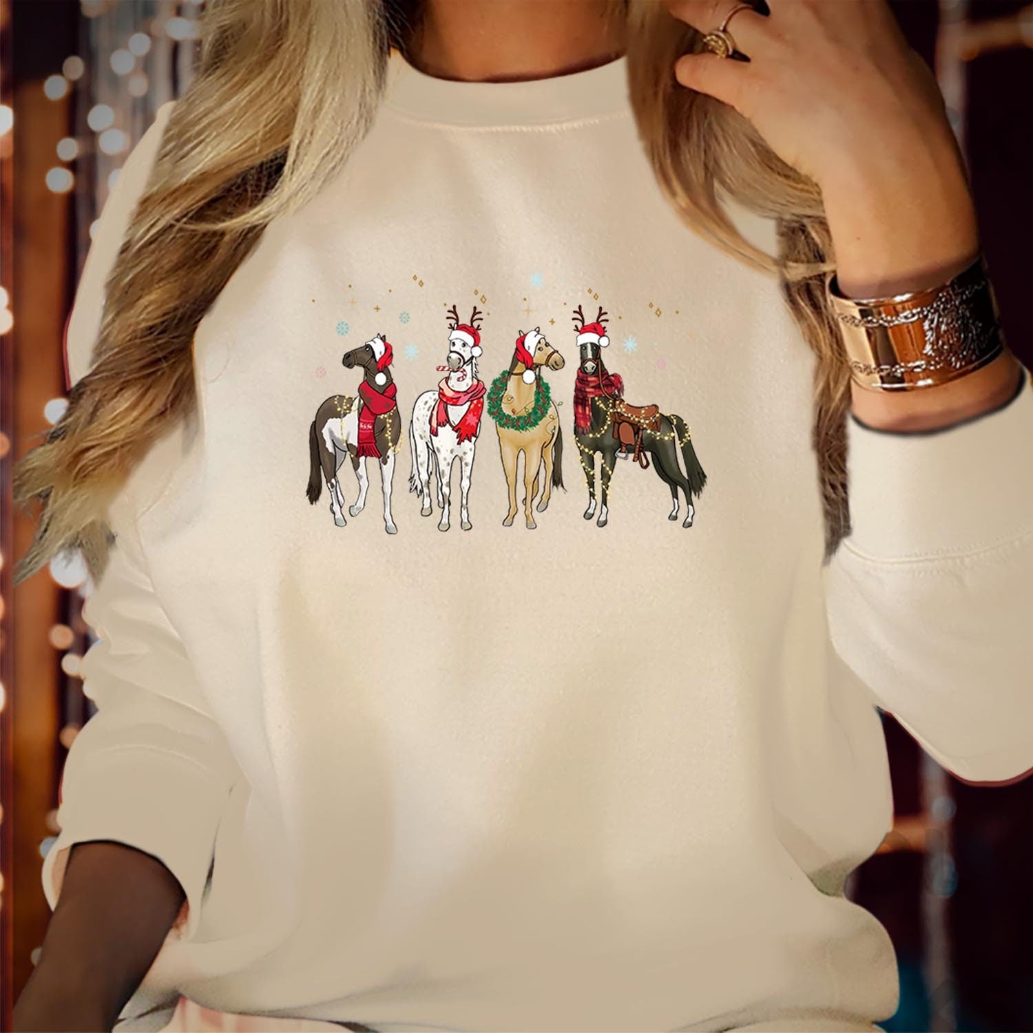 SWEATSHIRT (5308) Merry Christmas Horse Light Christmas Crew Squad Santa Claus Christmas Jumper Santa Costume Elf Party Outfit