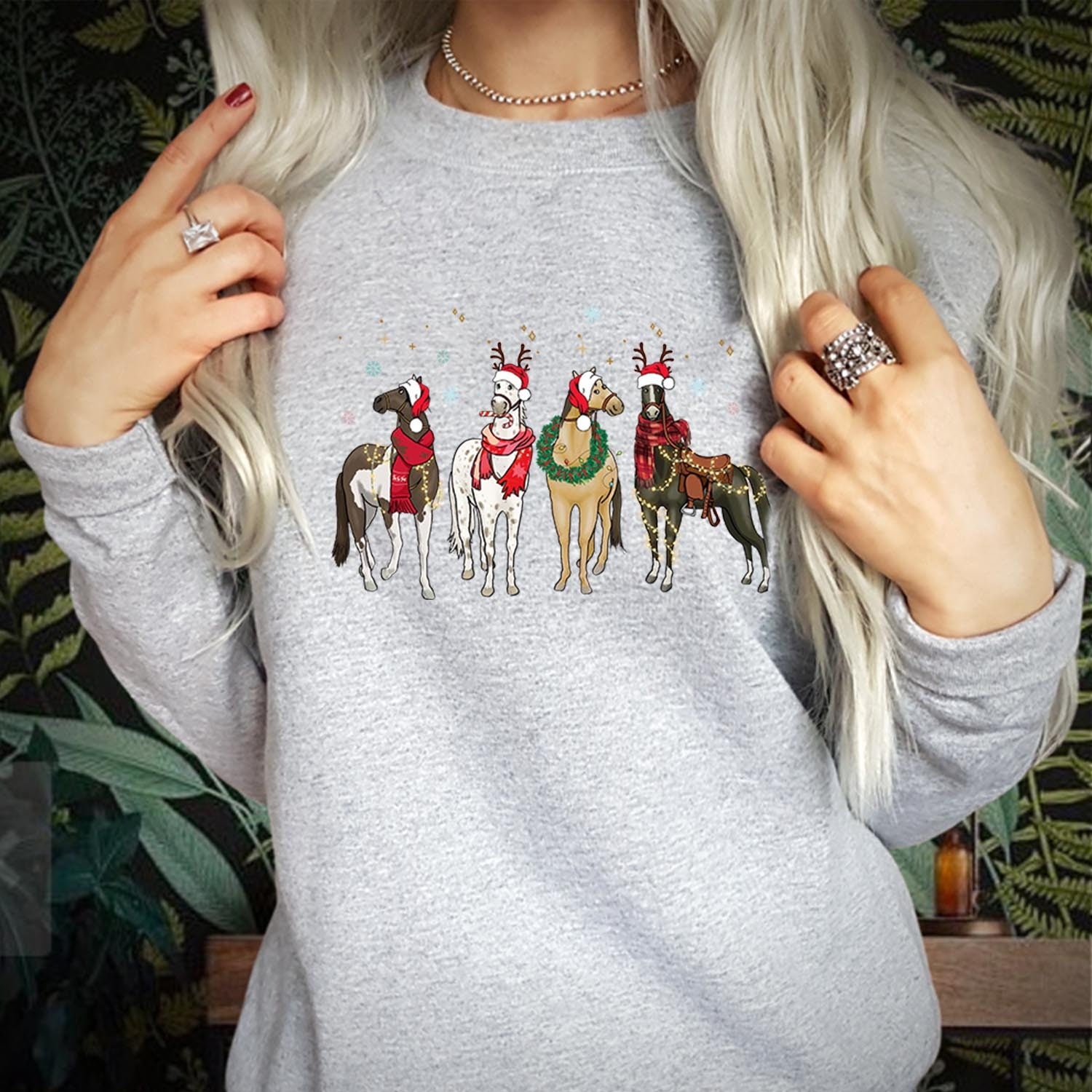 SWEATSHIRT (5308) Merry Christmas Horse Light Christmas Crew Squad Santa Claus Christmas Jumper Santa Costume Elf Party Outfit