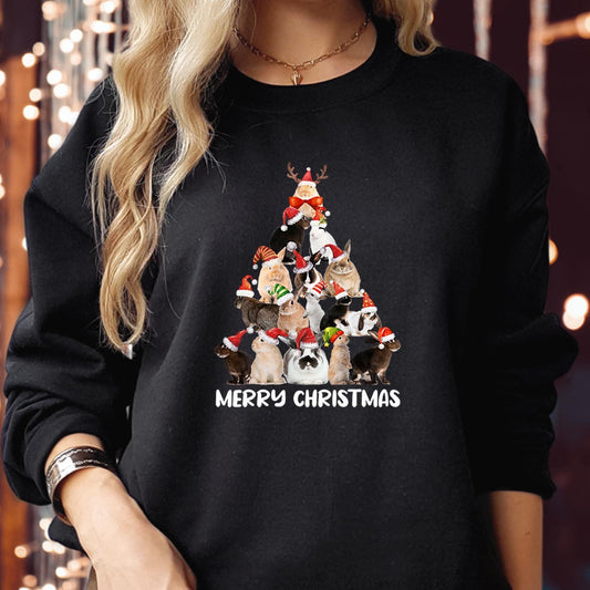 SWEATSHIRT (5102) Bunny Rabbit Merry Christmas Tree Sweater Adorable Holiday Shirt Festive Bunnies, Seasonal Cheer Vibes Merry Xmas Jumper