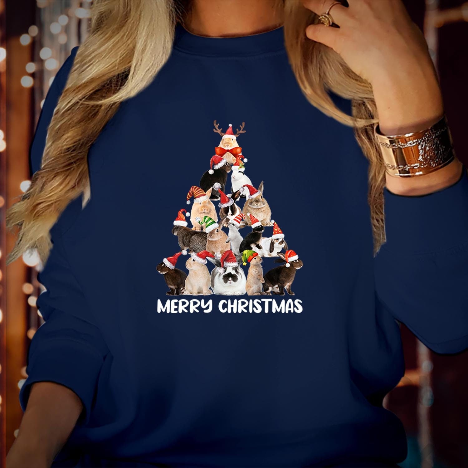 SWEATSHIRT (5102) Bunny Rabbit Merry Christmas Tree Sweater Adorable Holiday Shirt Festive Bunnies, Seasonal Cheer Vibes Merry Xmas Jumper