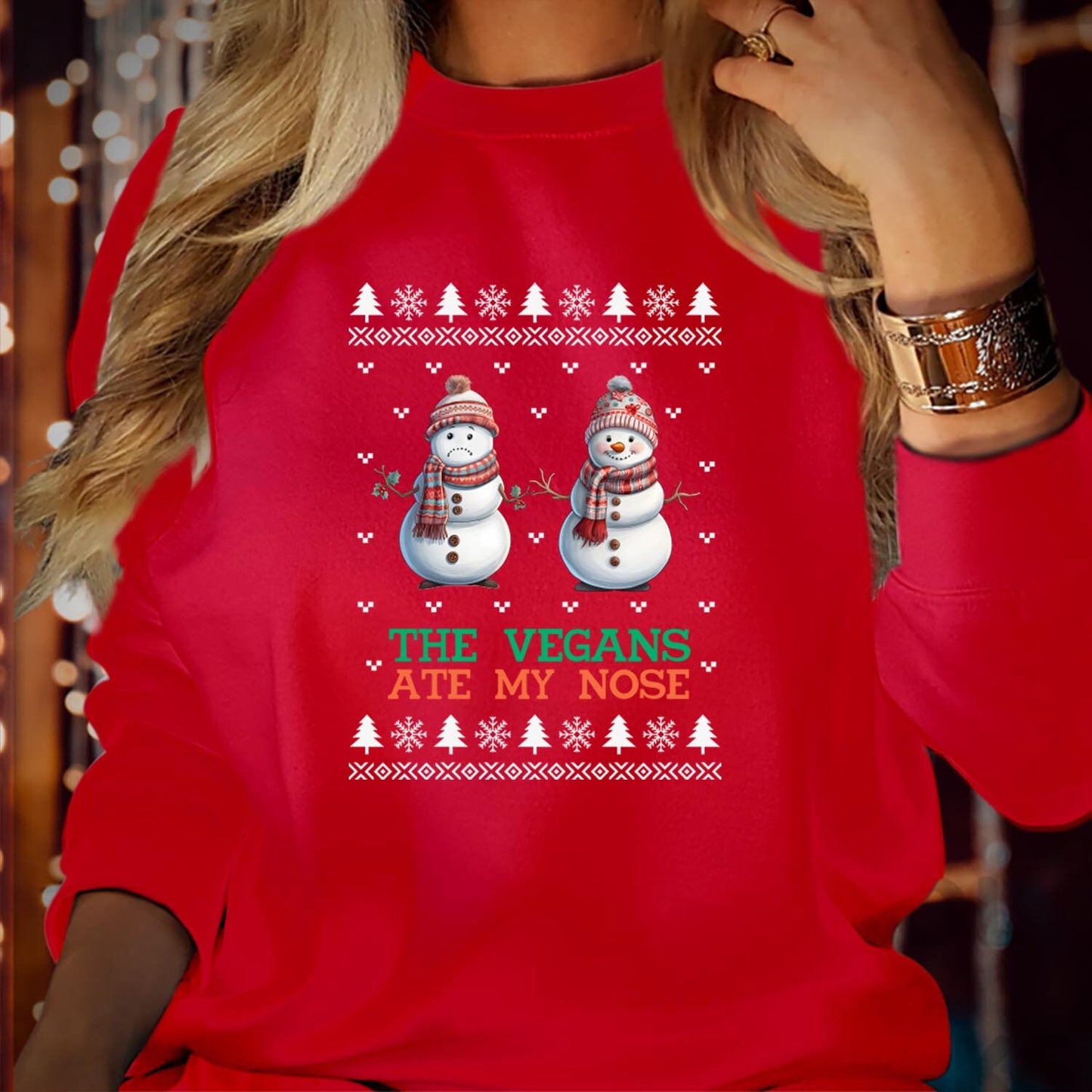 SWEATSHIRT (5111) The Vegans Ate My Nose Christmas Sweatshirt Fun Vegan Holiday Pullover Snowman Humor Cozy Festive Vibes Merry Xmas Jumper