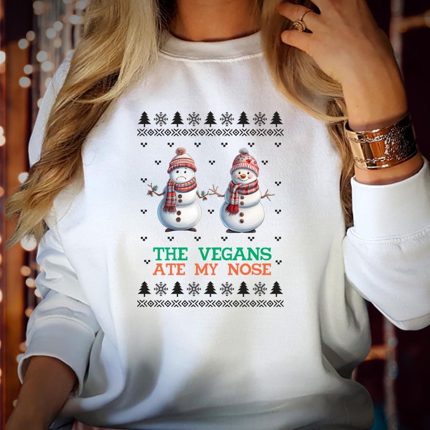 SWEATSHIRT (5111) The Vegans Ate My Nose Christmas Sweatshirt Fun Vegan Holiday Pullover Snowman Humor Cozy Festive Vibes Merry Xmas Jumper