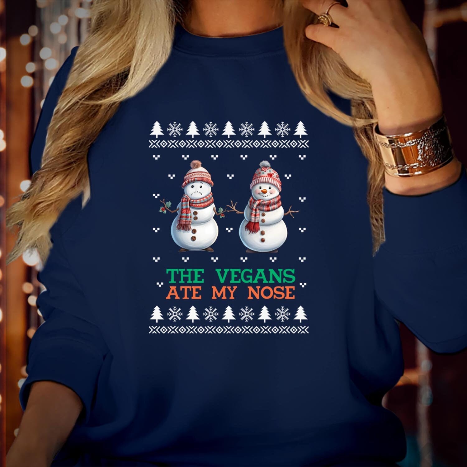 SWEATSHIRT (5111) The Vegans Ate My Nose Christmas Sweatshirt Fun Vegan Holiday Pullover Snowman Humor Cozy Festive Vibes Merry Xmas Jumper